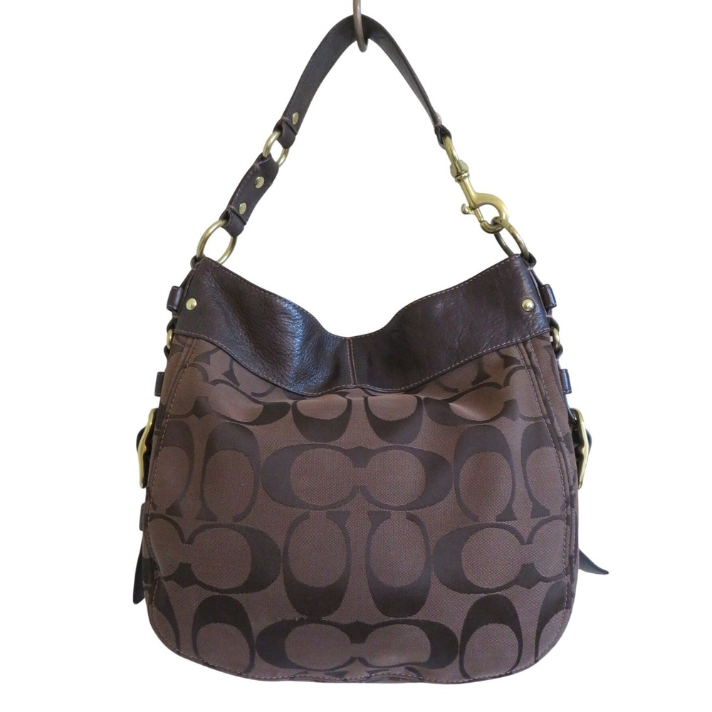 Y2K Coach Zoe Signature Brown Canvas Leather Hobo Shoulder Bag 12674  Brass - Picture 3 of 10